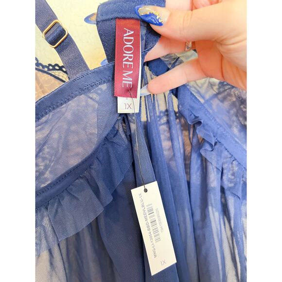 NEW Adore Me Keara Babydoll Chemise Cami 1X Navy Blue Lingerie Underwire Ruffle - Picture 6 of 6